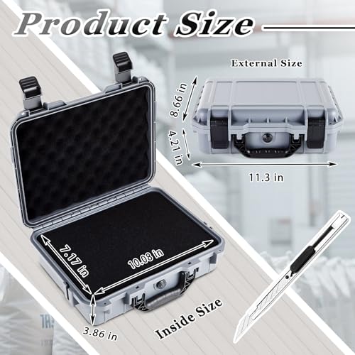 Relaxweex 1 Pcs Waterproof Hard Case with DIY Customizable Foam Insert Portable Protective Case with Knife for Camera Drones Equipments Tools Test Instruments(Gray,11.3 x 8.7 x 4.2 Inch) - color: Gray, size: 11.3 x 8.7 x 4.2 Inch