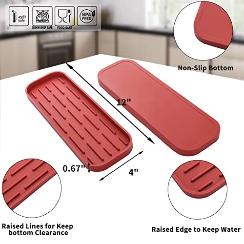 MicoYang Silicone Kitchen Sink Organizer Tray for Multiple Usage,Eco-Friendly Sponges Holder for Kitchen Bathroom Counter or Sink,Dish Soap Dispenser,Scrubber,Bottle,Cup (Red, 12"×4") - color: Red, size: 12" x 4" x 0.7"