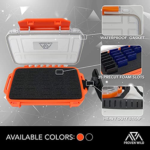 SD Card Holder by Proven Wild | Durable, Waterproof SD Card Case | SD Card Holder Case Holds 35 SD Cards Upright | Standard Memory Card Holder for DSLR & Trail Camera SD Cards, (Orange)
