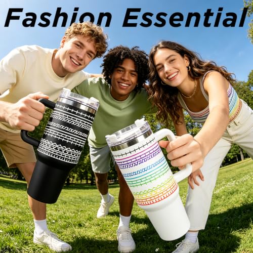 40oz Stainless Steel Large Insulated Tumblers With Handles Lids And Straws - color: White