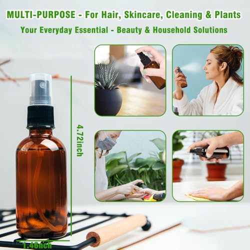 2oz Amber Glass Spray Bottles for Essential Oils, Hair, Skincare, Cleaning & Travel,2-Pack Small Empty Spray Bottle - style: 2 Set