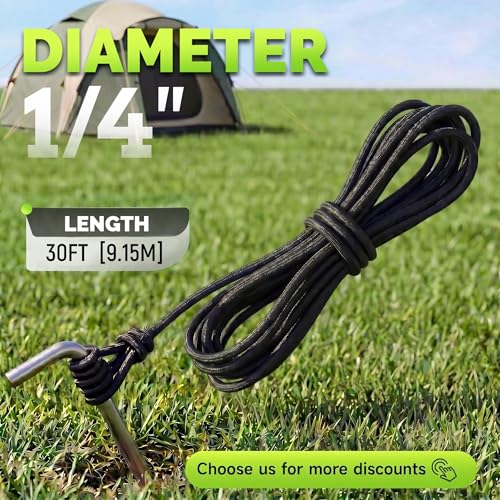 SMART&CASUAL 1/4" x 30' Heavy Duty Polyester Bungee Shock Cord Elastic Rope for Kayak Strap Tarp Tie Down Canopy Boating Camping Trailer and DIY Projects - size: 1/4" x 30' ( 9.14M )