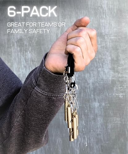 FUTURESTEPS Brass Whistles 6 Pack with Lanyards – 125+ dB Loud for Home Alerts & Outdoor Safety, Solid Brass Hiking Whistles for Trails & Emergencies to get Help