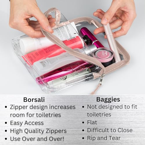 Taupe TSA Approved Clear Toiletry Bag Quart Size for 3-1-1 Liquids & Other Items + Paper Soap Sheets for Travel Comes in 1 Case with 50 Sheets