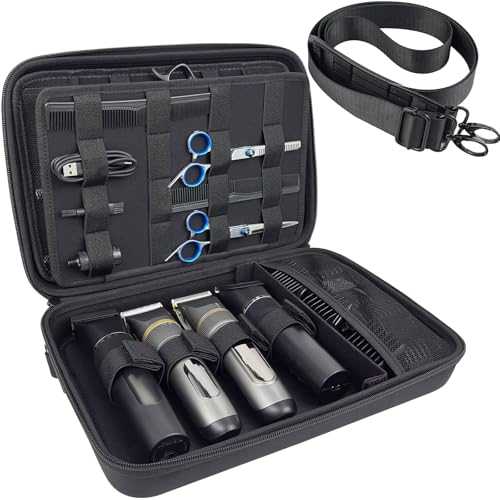 Barber Bag Clipper Case, Barber Carrying Case Organizer Box-Black | Adjustable Shoulder Strap, Mens Barber Accessories Bag for Clippers and Supplies, Hard Travel Case for Hair Cutting Grooming - color: Black