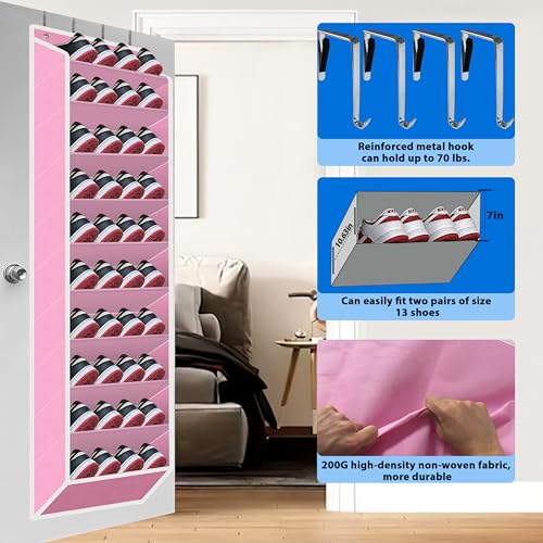 10 Tiers Shoe Organizer for Closet, 20 to 30 Pairs Shoe Rack Door - color: Pink