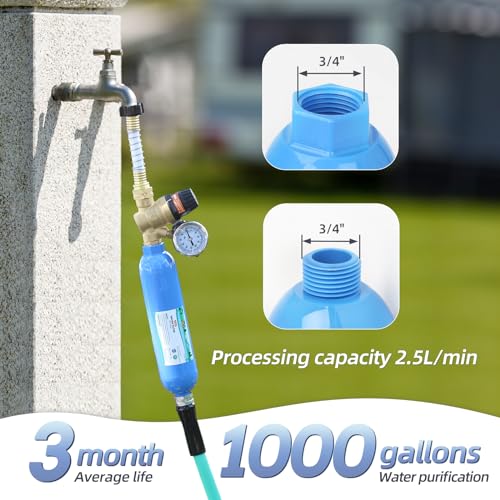 2PK NSF Certified Inline RV Drinking Water Filter & Flexible Hose Protector - size: 2 Count (Pack of 1)