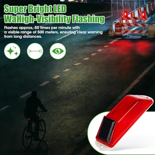 4 Pack Solar Strobe Warning Lights, LED Flashing Road Safety Beacons Red - color: Red
