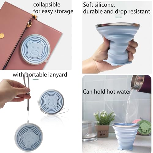Collapsible Silicone Travel Cup, 2-Pack Reusable Foldable Water Cup with Lid & Lanyard, BPA-Free Food Grade Silicone, Portable Pocket Size Mug for Camping Hiking Travel Outdoor Use, 320ml Pink & Blue