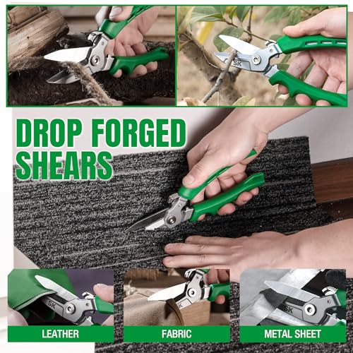 SK 8" Heavy Duty Scissors All Purpose, Industrial Shears, CR-V Steel | Drop Forged Sharp Utility Scissors, with Safety Lock, Comfortable Grips - size: 8 Inch