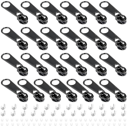 DOITEM 25Pcs Black Zipper Repair Kit Zippers Replacement 3# Zipper Pull Rescue Kit for Clothing Jackets Purses Luggage Backpacks - color: 3# Black Slider