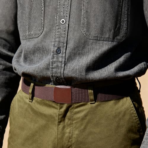 Mile High Life | Nylon Web Belt | Outdoor Military Belt | TSA Safe Buckle Plastic/Metal - color: Brown