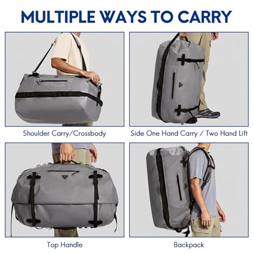 Haimont IPX7 Waterproof Roll-Top Dry Duffel Backpack | 60L/90L Sizes, 500D Tarpaulin, Welded Seams, Mesh Pockets, Boating & Kayaking - color: Light Gray, size: 90L