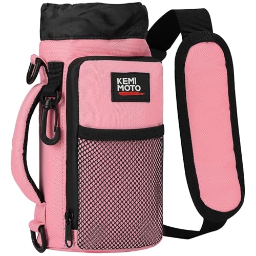 KEMIMOTO Water Bottle Holder Bag, Water Bottle Carrier with Adjustable Shoulder Strap, Water Bottle Pouch Holder for Hiking, Camping, Fishing, Compatible with YETI STANLEY SLM 32 oz, 40 oz, 64 oz - color: Pink, size: 40 oz