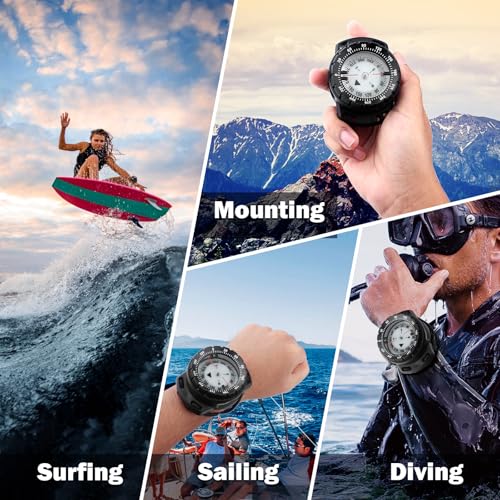 Scuba Dive Waterproof Wrist Compass with Bungee Mount - color: Black