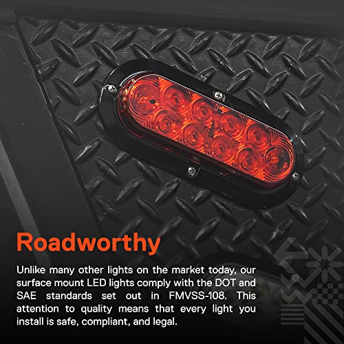 TRUE MODS 2pc 6" Red Oval LED Trailer Tail Light for RV Truck Flatbed | DOT FMVSS 108, Surface Mount, IP67 Submersible, Park & Turn Signal, LED Trailer Tail Brake Lights, Stop Turn Tail Park Brake - color: Red, size: 2 Pack