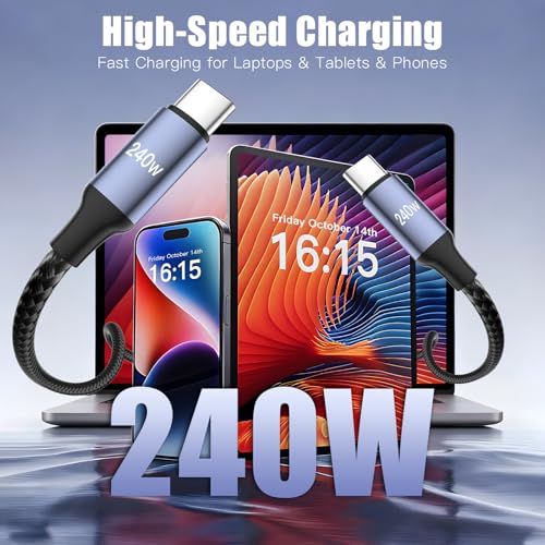 ROADRESS 240W USB C to USB C Cable Coiled, Braided Type C Charger for Car | 240W Fast Charging Cord Compatible with iPhone 17 16 15, iPad, Samsung Galaxy, Google Pixel, Moto, LG, TCL Phones