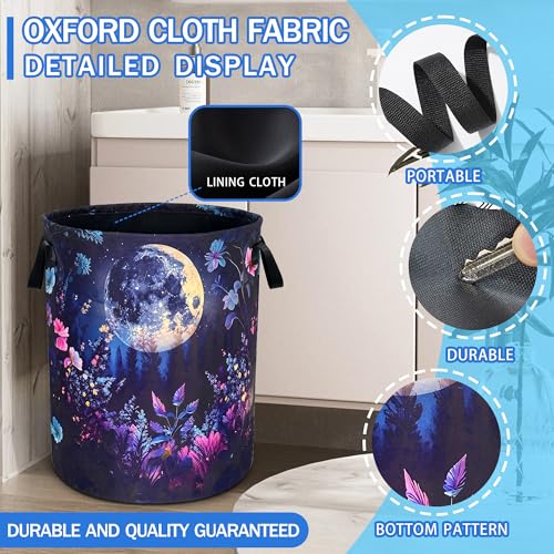 Night Moon Flowers Laundry Basket Foldable Oxford Cloth 18.9 x 16.5 Inch - color: Moon Flowers