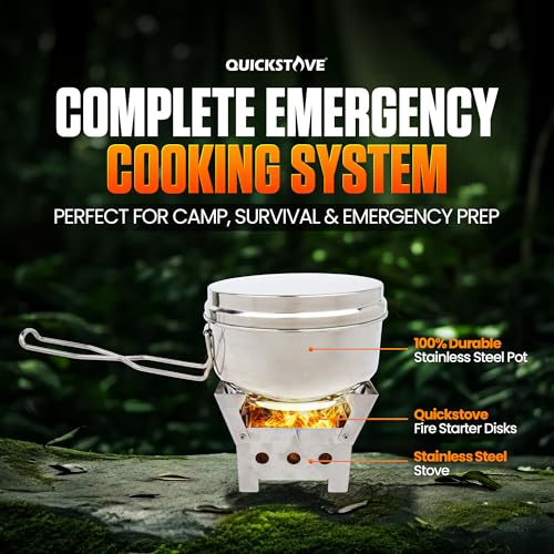 Portable Stove Kit with Camping Pot & 2 Fire Starters, Lightweight Stainless Steel Wood Burning Stove for Emergency Preparedness, Survival Supplies, Camping Gear & Outdoor Cooking - color: Stove, Camping Pot & 2 Firestarters