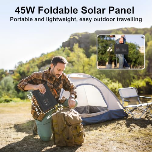 45W Portable Solar Panel Charger with USB-C, USB-A and DC Outputs - size: 45W
