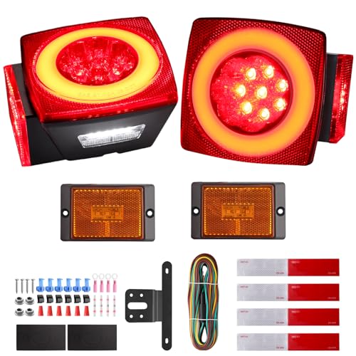 Justech Submersible Square LED Trailer Light Kit, 12V Red White | IP68 Waterproof, DOT Compliant, Stop, Turn, Tail, Brake and Running Light for Boat Trailers, Trucks, RVs and Campers