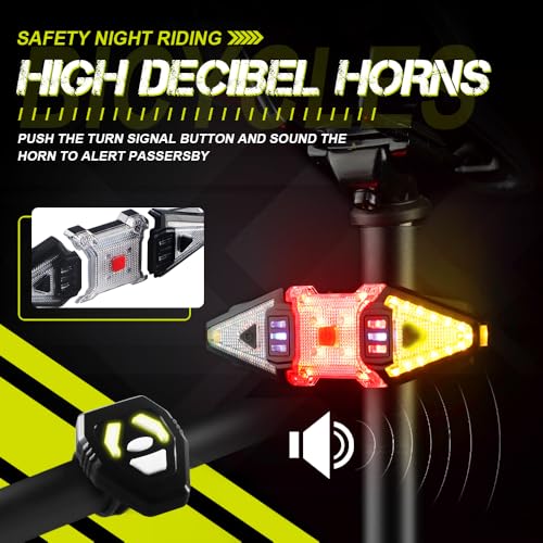 5 PCS Bike Tail Light with Turn Signals, Split USB Rechargeable Bike Turn Signal Front and Back, Wireless Remote Control Bicycle Turn Signals with Flash Warning Light and Red Tail Light for Bicycle - size: 2 PCS Turn Signal + 1 PCS Tail Light