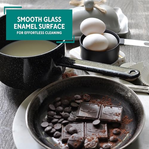 MIRRO 1.25 Qt Enamel Saucepan for Sauces, Black | Compact Size for Efficient Cooking, Smooth Glass Enamel Coating, Comfortable Extended Handle, Versatile for Sauces, Gravies - size: 1.3 Quarts