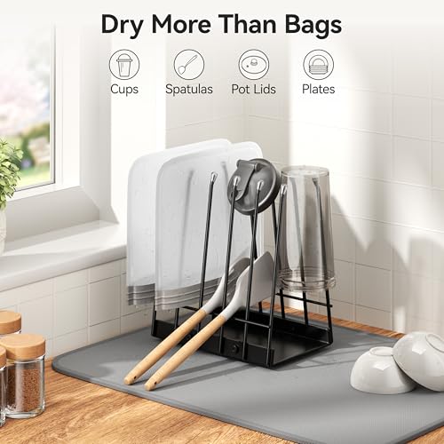 Reusable Bags Drying Rack, Plastic Bags Dryer for Ziplock Lerine Silicone Gallon, Snack, Sandwich Storage Bags, Black - color: Black
