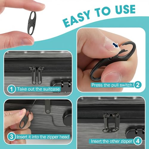 8 Pcs Lpuioey Anti Theft Zipper Clips, Double Opening Small Carabiner Clips, Zinc Alloy Zipper Pull Replacement for Backpack, Luggage, Purse, Suitcase, Travel Essentials & Security Accessories, Black - color: Black(8)