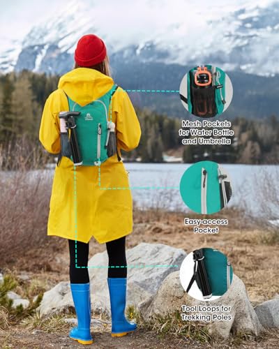 Foldable Small Hiking Backpack with 3 Strap Pockets – Lightweight 300D Spill-proof Daypack for Men Women – Packable Small Travel Backpack with Chest Strap & Trekking Pole Holder – Durable Outdoor Bag - color: Mossgreen-