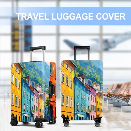 Colorful Houses Luggage Cover Washable Suitcase Cover Protector Fit 28-30 Inch Luggage Durable Travel Bag Cover with Zipper Closure L - color: Colorful houses, size: L(28-30inch suitcase)