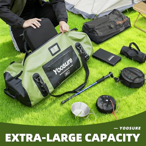 80L Waterproof Duffel Bag Motorcycle Dry Bag Backpack, Waterproof Zippered Bags with Backpack Spacer Pad for Kayaking Rafting Boating Canoeing Camping Paddle Beach (Green) - color: Green
