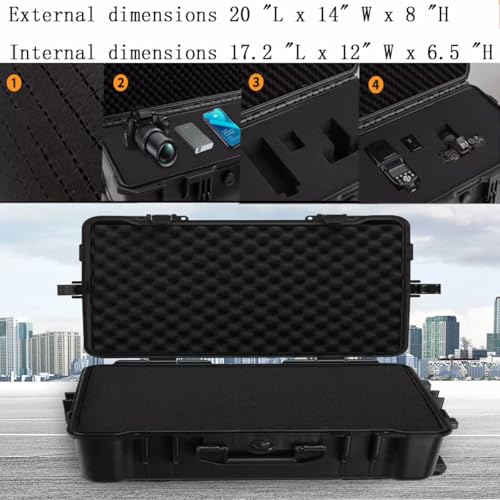 20" L x 13" W x 8" H Large Hard Case with Foam, Portable Rolling Hard Case with Wheels, Waterproof Shockproof Dustproof, Suitable for Cameras, Lenses, Camcorder, Instrument, Telescopes - size: 20 Inch
