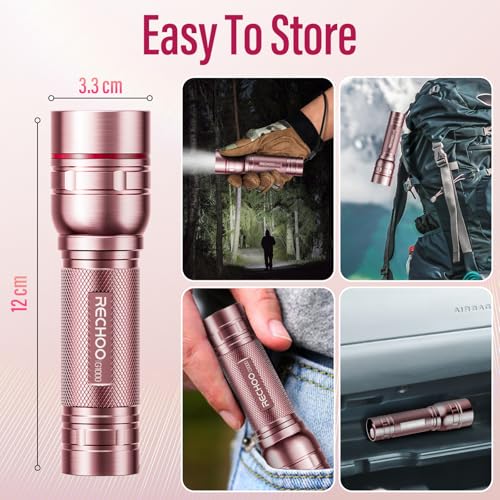 Flashlight Rechargeable High Lumens, G1000 Super Bright Flash Light Pink, Small Zoomable LED Flashlight with 3 Lighting Modes, Portable Tactical Flashlight for Camping Essentials, Gifts for Women - color: Rose Pink, size: 1 Pack