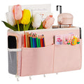 Bedside Caddy Organizer 5 Pockets and 4 Hooks for Bunk Bed Pink - color: Pink
