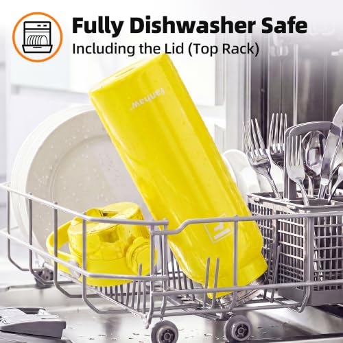 Fanhaw 24 oz Insulated Stainless Steel Water Bottle with 2-in-1 Straw& Chug Lid, Leakproof Wide Mouth Vacuum Bottle for School, Sports, Kids, Teens& Adults, Back to School Essentials (Bright Yellow) - color: Bright Yellow