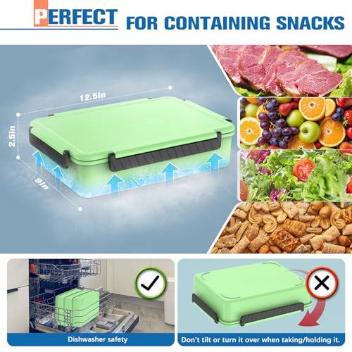 Chilled Portable Snackle Box Container with Ice Pack, Beach Essentials for Summer, Divided Serving Tray with Insulated Bag for 8+ Hrs Cooling, Snack Containers for Road Trip Charcuterie Snack Picnic - color: Green