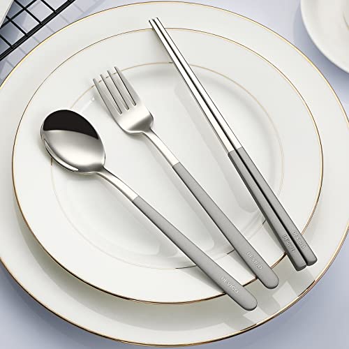 DEVICO Travel Utensils with Case, 4 Piece Portable Silverware Set for Work - color: Gray