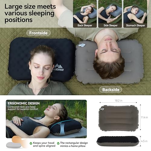 MARCHWAY Inflatable Camping Pillow with Soft Foam Top & TPU Air Bladder, Dual-Sided Support for All-Season, Lightweight Compact Travel Pillow for Hiking, Backpacking, Airplane, Car (Black) - color: Black