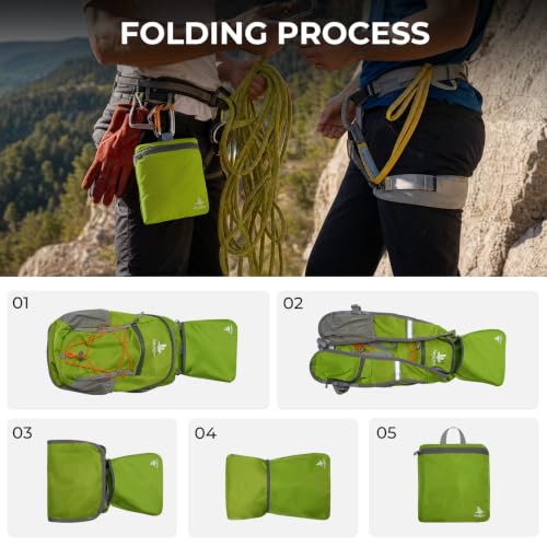 14L Small Hiking Backpack, Packable Travel Daypack for Men Women | Lightweight, Quick-Access Phone Pocket, Breathable, Water Resistant, Adjustable Straps, Emergency Whistle, Commuting Cycling - color: Green
