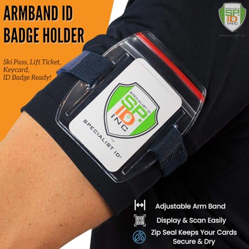 5 Pack - Heavy Duty Water Resistant Armband ID Badge Holder with Resealable Red Zip & Rugged Adjustable Arm Band (Perfect Arm Ski Pass Holder for Lift Ticket) Secure Top Load by Specialist ID - size: 5 Pack
