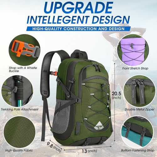 IGOLUMON Hiking Backpack 40L Packable Lightweight Camping Daypack Men Women | Multi-compartment storage Water-resistant Foldable Nylon Material Hiking Day pack for Camping Cycling Outdoor - color: Army Green
