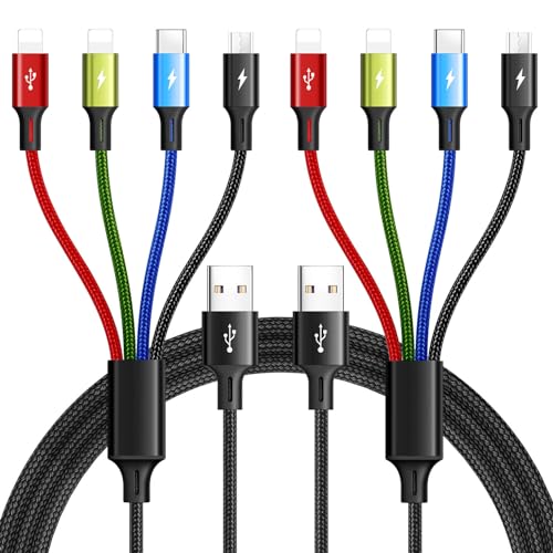 4 in 1 Multi Charging Cable ,3.5A Multiple Charger Cord Braided,2Pack 4Ft - color: Black