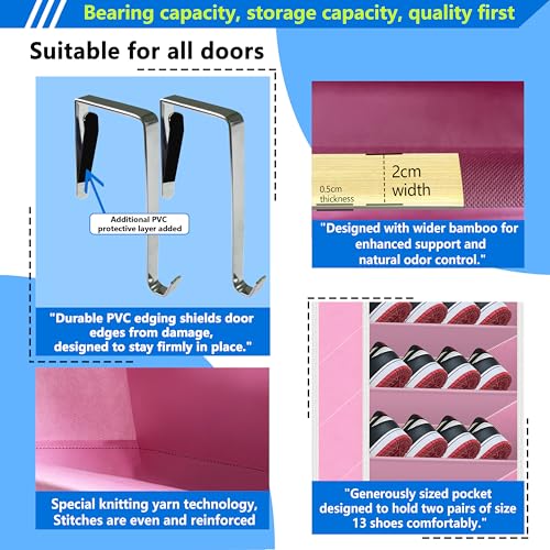 10 Tiers Shoe Organizer for Closet, 20 to 30 Pairs Shoe Rack Door - color: Pink