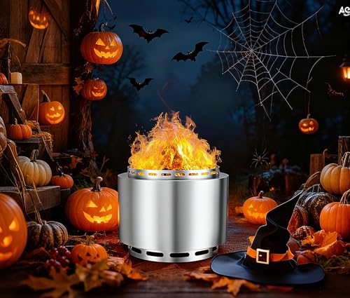 Gotland 19 inch Smokeless Fire Pit Stove with Ash Poker & Carry Bag, Outdoor Stainless Steel Portable Wood Burning Fireplace for Camping and Picnic - Silver - size: 19 inch