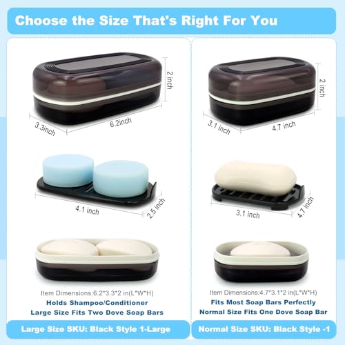 HAYSNA Solid Shampoo Bar Holder, Large Bar Soap Holder, Travel Soap Container, Soap Box with Draining Layer, Soap Case for Bathroom, Traveling, Gym, Camping (Black Style-1-Large) - color: Black Style-1-large
