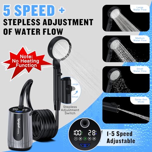 Spopal Portable Shower for Camping, [Upgraded] 10000mAh Rechargeable - color: Sliver