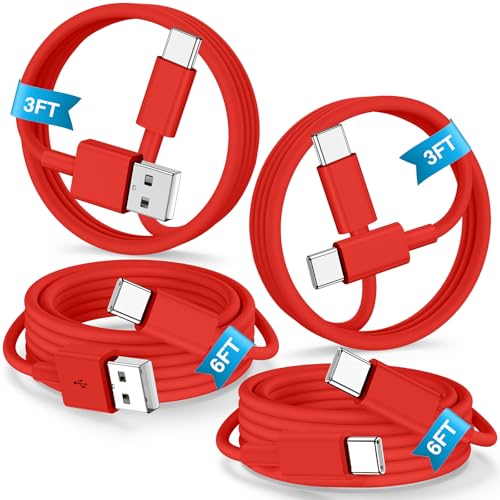 4 Pack 3/3/6/6FT 60W USB C to USB C Cable & USBA to USBC Fast Charging Cord | Car Carplay USB C Charge Cable for iPhone 17 16 15 Pro Max, Type C Cable for Samsung S26/S25, MacBook Pro/Air, iPad - Red - color: Red, size: 3ft+3ft+6ft+6ft