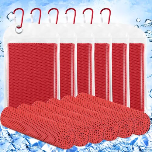 Hosuly 6 Pack Cooling Towel 40" X 12", Cool Neck Wrap,Red | Cooling Rag for Neck and Face, Ice Breathable Chilly Towels, Portable Bag, Quick Cooling for Hot Weather - color: Red