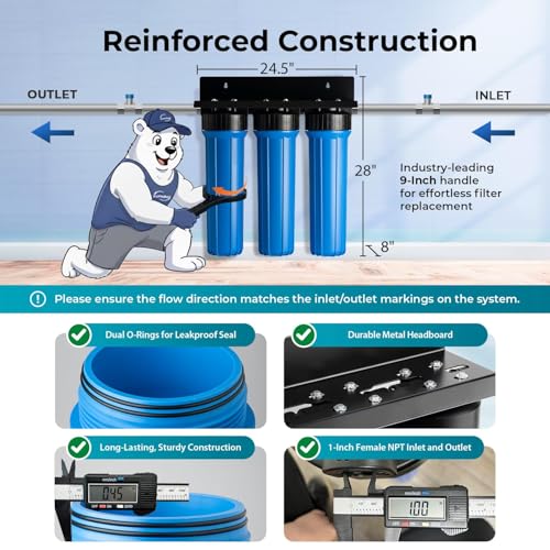iSpring WGB32BM+AHPF12MNPT16X2 3-Stage Whole House Water Filter System, Reduces Iron & Manganese, Chlorine, Sediment Home Water Filtration System w/ 3/4'' Braided Stainless Steel Hose Connectors - style: Iron & Manganese Removal